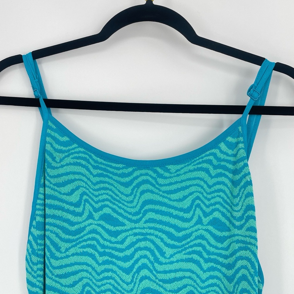 Zara Womens Blue Green Spaghetti Strap Body Con Viscose Summer Resort Dress M - Picture 5 of 11